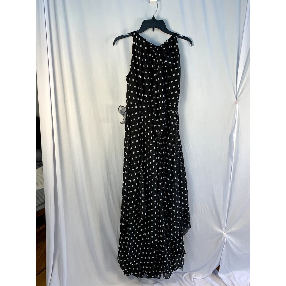 Betsy & Adam Delphine Polka Dot Chiffon Gown Black White Size 4 NWT - Picture 2 of 5